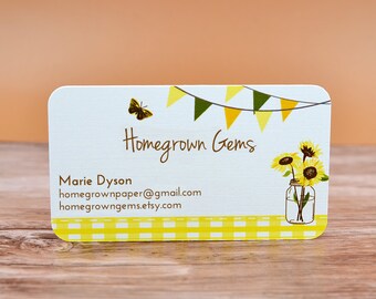 Mason Jar Sunflowers Country Business Cards - Bunting Banner Yellow Green Brown - Mommy Cards - Calling Cards | DS0129