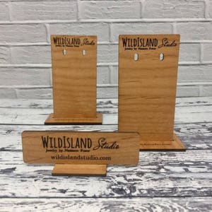 Custom Wood Earring Display Stands | Stands with Cards |  Logo or Name Mini Display | Customized Jewelry Display