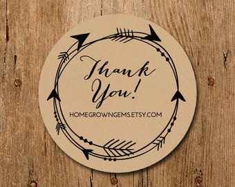 Customized Stickers - Boho Style Arrows Frame Thank You - Labels - Wedding - Birthday Party - Thank You Stickers