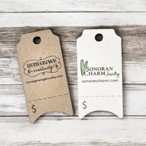 216 ETIQUETAS | Mini Bilhete Perfurado | Rasgar | Tags personalizadas | 0,75"x1,5" Adicionar texto do logotipo - Etiquetas de joias - Etiquetas de preço - Pendurar | DS0137