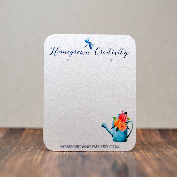 Custom Earring Cards - Garden Flowers Watering Can Dragonfly -  Customized - Jewelry Display Packaging -  Necklace Cards - Branding | DS0108