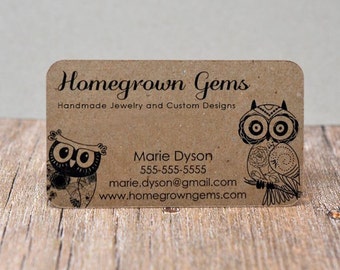 Recycled Kraft Brown Business Cards Modern Cute Owls - Calling Cards - Mommy Cards - Display Cards