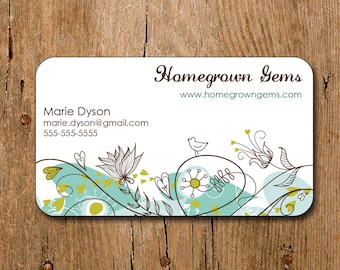 Modern Business Cards Blue Bird Flowers Floral Mommy Calling Cards 00097a