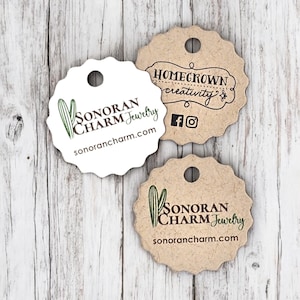 240 TAGS | 1&quot;x1&quot; | Scalloped Circle | Custom Tags | Personalized with Logo Text - Jewelry Tags - Price Tags - Hang Tags
