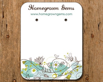 Personalized Earring Cards Modern Blue Bird Flower Florals 00097a