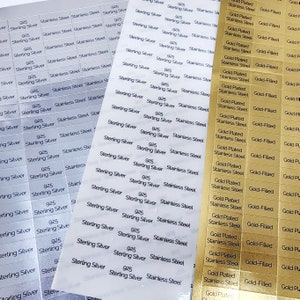 Stickers 1"x0.5" for Jewelry Display Cards Packaging Sterling Silver Gold-Filled 14K Gold Stainless Steel Plated Customized | 480 Stickers