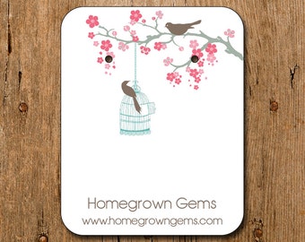 Personalized Earring Cards Modern Cherry Blossom Bird Tree 00093a