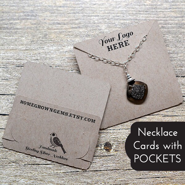 Necklace Display Cards with Pockets to Hold Chain - Product Packaging - Jewelry Display Cards - Multiple Sizes