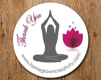 Customized Thank You Stickers - Yoga Lotus Flower Pink Grey  - Labels - Wedding - Birthday Party - Thank You Stickers