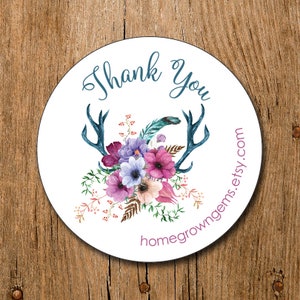 Stickers de remerciement personnalisés pour entreprise - Fleurs florales de bois de bohème - Fête - Présentoir d'emballage - Stickers de remerciement