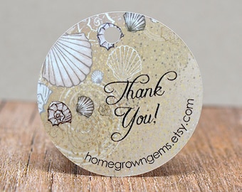 Sandy Beach Sea Shells  Thank You Tags -  Hang Tag - Product Packaging - Gift Tag - DS034