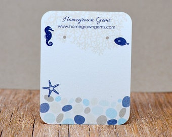 Earring Display Cards Personalized with Your Information - Ocean Sea Sand Seahorse Fish Starfish- Jewelry Tags DS032