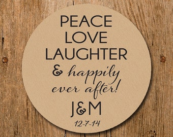 Customized Stickers - Peace Love Laughter Wedding Favors - Labels - Wedding - Birthday Party - Thank You Stickers