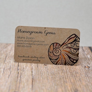 Cartes de visite recyclées Kraft Brown Fossil Shell Océan Coins arrondis Ammonite