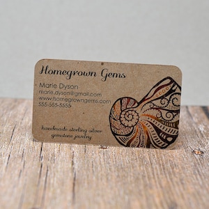 Recycled Business Cards Kraft Brown Fossil Shell Ocean Rounded Corners Ammonite