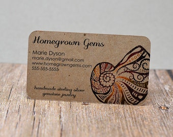 Recycled Business Cards Kraft Brown Fossil Shell Ocean Rounded Corners Ammonite