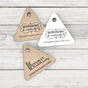 240 TAGS | 1&quot;x1&quot; | Mini Triangle | Custom Tags | Personalized with Logo Text - Jewelry Tags - Price Tags - Hang Tags DS0137