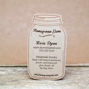 Cartes de visite modernes Mason Jar - forme découpée - cartes d'affichage personnalisées - kraft recyclé brun | DS0016 | 70 CARTES