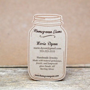 Mason Jar Modern Business Cards - die cut shape - customized display cards - recycled kraft brown | DS0016 | 70 CARDS