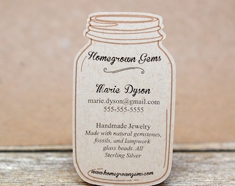 Mason Jar Modern Business Cards - die cut shape - customized display cards - recycled kraft brown | DS0016 | 70 CARDS