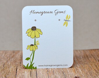 Earring Display Cards Personalized with Your Information - Daisy Yellow Flowers Dragonfly Butterfly - Jewelry Tags