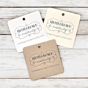 Étiquettes volantes personnalisées avec coins arrondis de 2 x 2 po. avec logo carré Étiquettes de prix Présentoir du produit - Merci | 105 ÉTIQUETTES | BT02TL