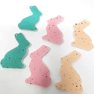 Pastel Speckled Egg Pink Blue Yellow Acrylic Chocolate Bunny Easter Earring Blanks  | 1.2&quot;x1.75&quot; One PAIR | Jewelry Making Blanks Spring