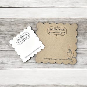 Présentoirs à bijoux carrés festonnés | 6 TAILLES | Comprend votre logo |  Boucles d'oreilles Cartes Collier Étiquettes volantes | SP2056