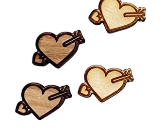 14mmx10mm | Mini Heart Arrow Valentine's Day Love for making Stud Earrings  | Wood Cabochons Stud Earring Embellishments | Laser Cut