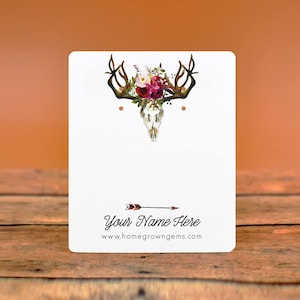 Custom Earring Jewelry Displa Cards with  Boho Deer Skull Floral Arrangement Arrow | Packaging Bows Necklace Tags  | DS0143