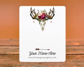 Custom Earring Jewelry Displa Cards with  Boho Deer Skull Floral Arrangement Arrow | Packaging Bows Necklace Tags  | DS0143