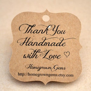 Thank You Handmade with Love Custom Tags Hang Tag Party Favor Kraft Recycled | 48 TAGS | 2.5&quot;x2.5&quot;