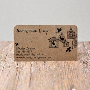Tarjetas de visita Kraft marrón recicladas Diseño de jaula de pájaros - Tarjetas de visita - Tarjetas de mamá - Tarjetas de presentación