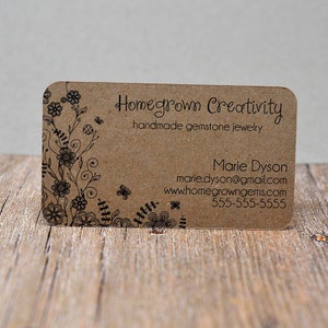 Recycled Kraft Brown Business Cards Flowers Butterfly Tree Floral Garden - Calling Cards - Mommy Cards - Display Cards | 70 CARDS