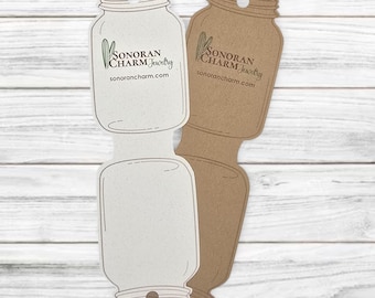 Mason Jar Custom Fold Over Necklace Jewelry Tags Jewelry Display Personalized Product Hanging Cards with Your Logo | 45 CARDS