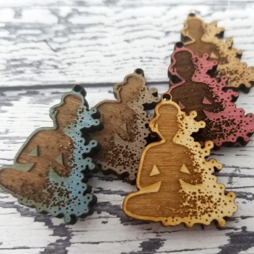 Engraved Wood Yoga Pose Earrings Necklace Drop Dangle Findings Embellishments Drop Charm Laser