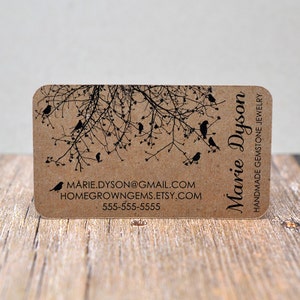 Cartes de visite kraft recyclées marron arbre oiseaux noirs - cartes de visite - cartes de maman - cartes de présentation