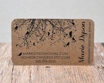 Recycled Kraft Brown Business Cards Black Birds Tree - Calling Cards - Mommy Cards - Display Cards