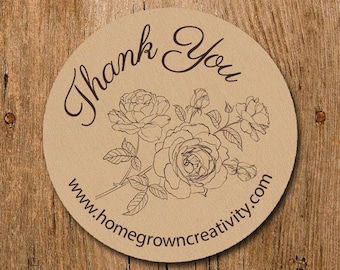 Customized Stickers - Black White Roses Thank You - Labels - Wedding - Birthday Party - Thank You Stickers