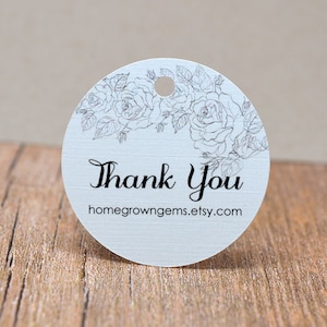 Black White Roses Flowers Outline Thank You Tags -  Hang Tag - Product Packaging - Gift Tag - Wedding Favor Tags - Party