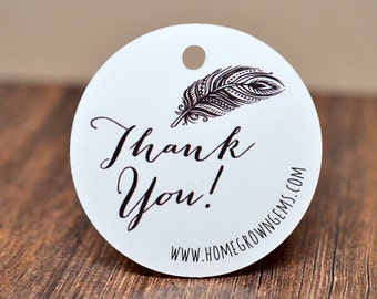 Custom Thank you Tags - Boho Feather Style - Customized Price Tags - Packaging - Branding