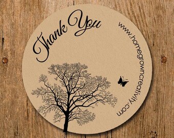 Customized Stickers - Thank You Stickers Black Tree Butterfly Branch - Labels - Wedding - Birthday Party - Thank You Stickers