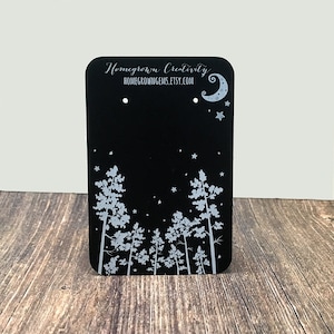 WHITE PRINT - Custom Earring Cards Display - Forest Trees Moon Stars - Packaging - Necklace Cards - Hairbows - Jewelry - Price Tags | DS0116