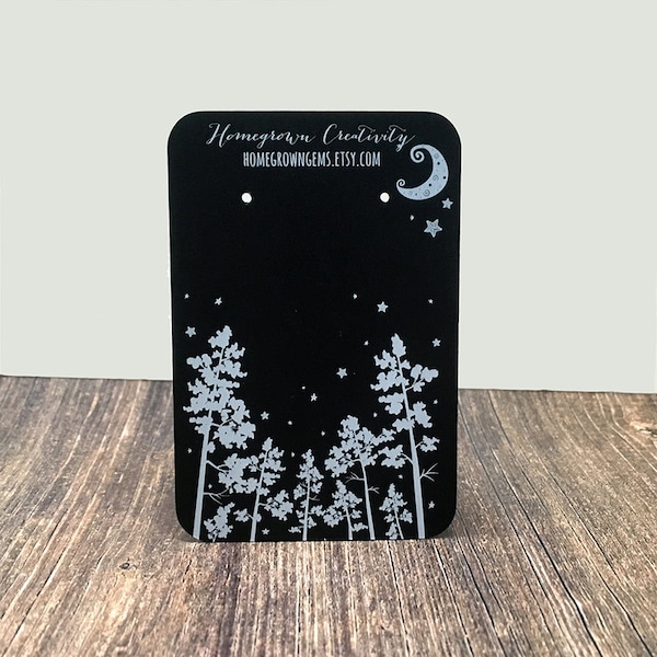 WHITE PRINT - Custom Earring Cards Display - Forest Trees Moon Stars - Packaging - Necklace Cards - Hairbows - Jewelry - Price Tags | DS0116