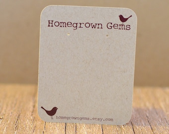 Custom Earring Cards Typewriter Font Birds- Customized - Personalized -  Jewelry Display - Branding DS012