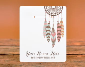 Customize Jewelry Display Cards - Boho Dreamcatcher Feathers Pastel - Earring Necklace Bows - necklace Cards -Packaging  | DS0143