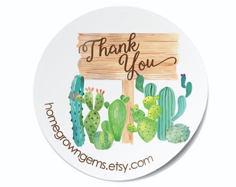 Custom Boho Watercolor Cactus Southwest - Labels  - Thank You Stickers - Branding DS0110