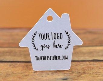 150 TAGS | House Shape | Custom Tags | 1.5" Personalized with Logo Text - Jewelry Tags - Price Tags - Hang Tags