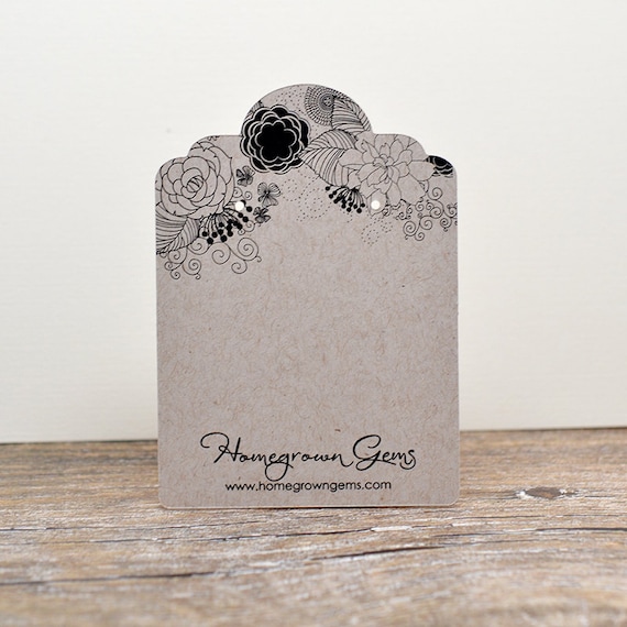 Earring Cards Custom Jewelry Display Packaging Tags Personalized Die Cut  Large Long Black White Floral Design 