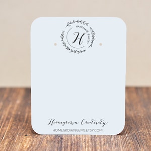 Custom Earring Cards - Monogram Initial Modern Circle Wreath -  Customized - Jewelry Display and Packaging -  Necklace Cards - Branding
